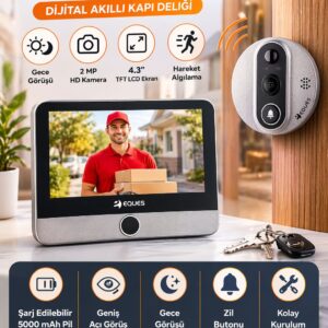Dijital Akıllı Kapı Dürbün Kamera 4.3 İnç Ekran Gece Görüşlü Hareket Sensörlü