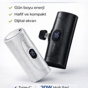 5000 mAh Powerbank Cep Boy 20W Hızlı Şarj Type-C Dijital Ekran Taşınabilir