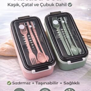 Pratik Yemek Kutusu Seti Çatal Kaşık Çubuk Dahil Sızdırmaz BPA Free Lunch Box