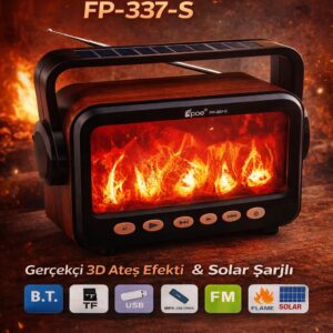 Ateş Efektli Bluetooth Hoparlör Solar Şarjlı Kablosuz Speaker FM USB TF Destekli