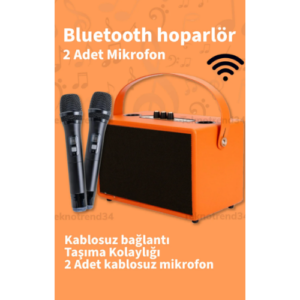 Bakeey 2 Adet Kablosuz Mikrofonlu Bluetooth Hoparlör Taşınabilir Karaoke Kablosuz Bağlantılı Ses Sistemi
