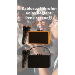 Bakeey 2 Adet Kablosuz Mikrofonlu Bluetooth Hoparlör Taşınabilir Karaoke Kablosuz Bağlantılı Ses Sistemi