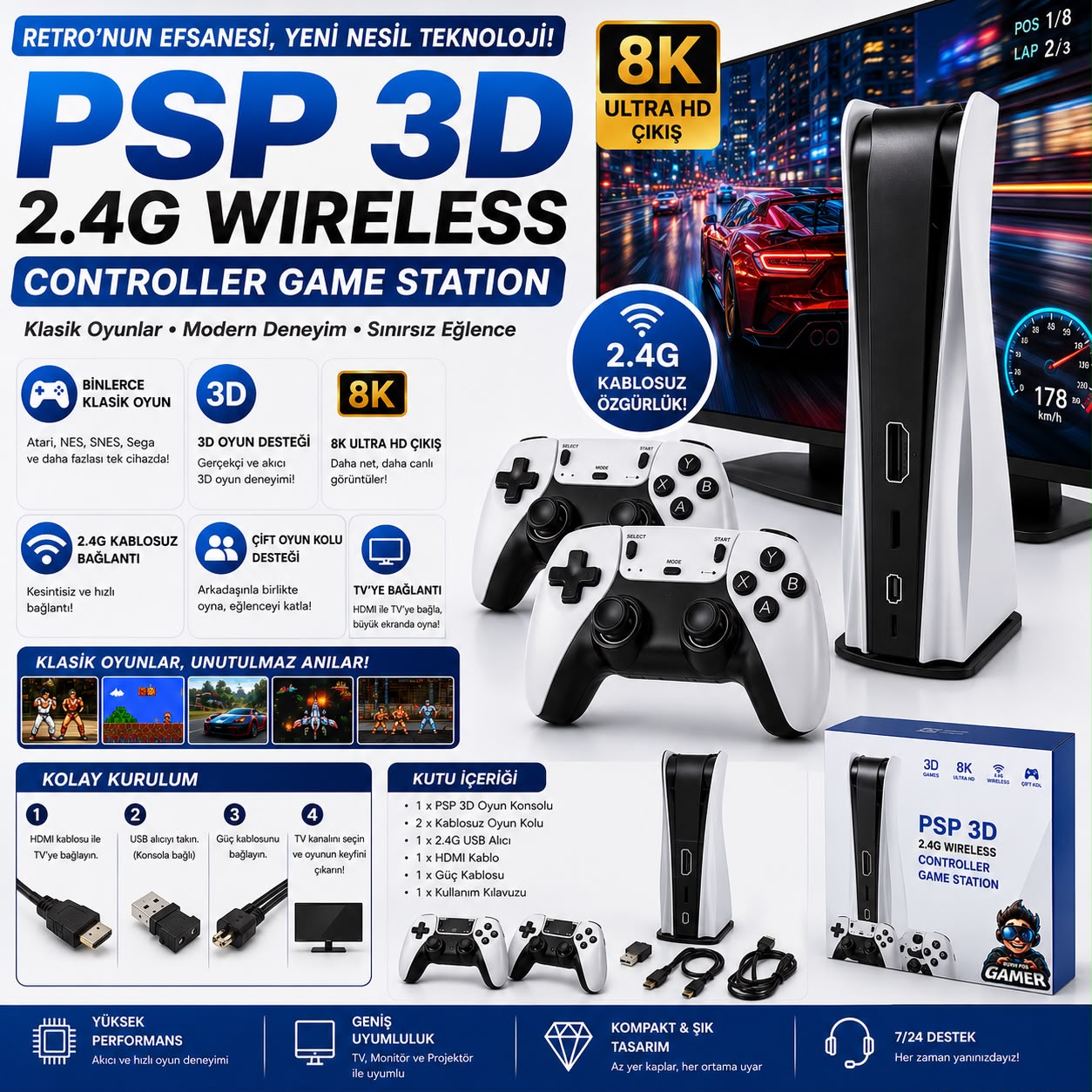 40.000 Retro Oyun Konsolu PS5 Görünümlü 4K HDMI Atari Oyun Makinesi 2 Kollu - Görsel 5