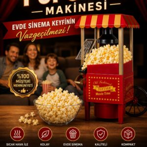 Retro Popcorn Makinesi Ev Tipi Mısır Patlatma Makinesi Sinema Keyfi Popcorn Makinesi