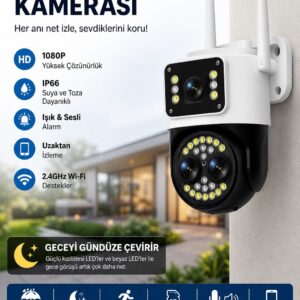1080P WiFi Güvenlik Kamerası IP66 Gece Görüşlü Hareket Sensörlü Kamera